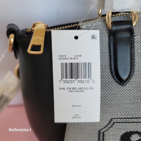 COACH Elise Badge Satchel In Jacquard & Refined Leather- Salt Black color ⭐ - Picture 15 of 16